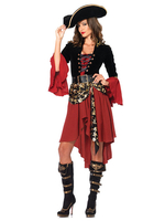 Costume de pirate Robe femme noire Halloween Robe en polyester Chapeau Costumes de carnaval