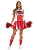 Costume de pom-pom girl dhalloween pour les femmes chaussettes hautes rouges jupe sans manches ensemble 3 pièces
