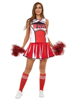 Costume de pom-pom girl dhalloween pour les femmes chaussettes hautes rouges jupe sans manches ensemble 3 pièces