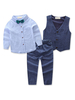 Costume de porte-bague Coton à manches longues Chemise Pantalon Gilet Bleu Ensemble de soirée formel 3pcs