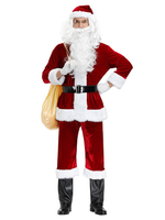 Costume De Père Noël Hommes Ensemble Complet Rouge Polyester Fibre Chapeau Gants Costumes De Vacances De Noël Cadeau Noël Déguisement