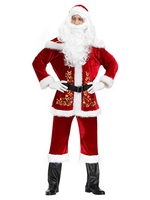 Costume De Père Noël Hommes Ensemble Rouge Polyester Fibre Chapeau Gants Costumes De Vacances De Noël Cadeau Noël Déguisement