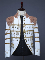 Costume de scène à paillettes pour hommes Costume de scène du palais blanc manches longues Costumes rétro pour hommes