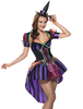 Costume de sorcière dDéguisements Halloween femmes robes violettes et chapeau