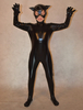 Costume de zentai bouche ouverte unisexe  métallisé brillant noir imprimé superhéros pour enfants Déguisements Halloween