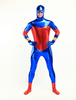 Costume de zentai combinaison enveloppé color-block bleu et rouge lustré Déguisements Halloween