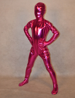 Costume de zentai unisexe enveloppé  métallisé brillant fuchsia pour enfants Déguisements Halloween
