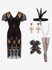 Costume Des Années 1920 Paillettes Dorées Frange Ensemble Élégant Robe Vintage