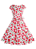 Costume des années 1950 pour femmes Robe vintage Robe évasée à imprimé cerise