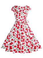 Costume des années 1950 pour femmes Robe vintage Robe évasée à imprimé cerise
