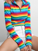 Costume des années 1970 Costumes rétro Femmes Rainbow Stripe Half Zip Top Déguisements Halloween Costumes