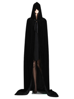 Costume Déguisements Halloween Cape 2021 Velour Noir Sorcière Prêtre Princesse Cape à Capuche