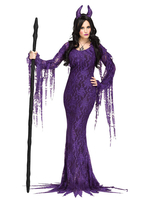 Costume Démon Queen Femme Vampire Lacet Robes Coiffure Déguisements Halloween