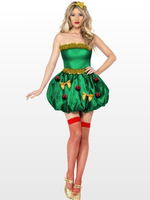Costume Elfe de Noël Femmes Bretelles Vert Robes Courtes Déguisements Noël