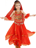 Costume enfants rouge mousseline de soie à paliers Bollywood indien sans manches Déguisements Halloween
