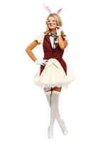 Costume Femme Toussaint en fibre polyester en polyester Gilet Coiffure Gants Top Jupe pour adultes pour femme de Lapin blanche motif lapin Déguisements Halloween