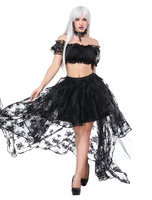 Costume gothique Déguisements Halloween Femmes Crop Top Noir Et Jupe Asymétrique