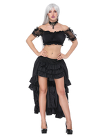 Costume gothique Déguisements Halloween femmes noir Crop Top Corset Rufffles jupe asymétrique