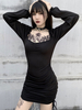 Costume gothique noir manches longues bandage latéral robe femme