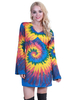 Costume Hippies Orange vintage Imprimé tie-dye Floral Manches Longues Top Costumes Rétro Femme