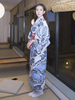 Costume Japonais De Kimono Bleu En Mélangé De Coton Robe De Toussaint De Fêtes Déguisements Halloween