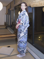 Costume Japonais De Kimono Bleu En Mélangé De Coton Robe De Toussaint De Fêtes Déguisements Halloween