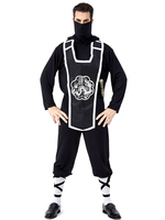 Costume Noir Pantalons Samurai Cosplay Hommes Top Imprimé Animal Déguisements Halloween