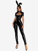 Costume PVC Noir Combinaison Manches Courtes Femme Fête Sexy