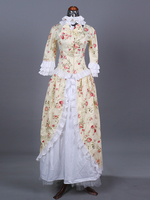 Costume rétro beige pour femme imprimé floral Marie Antoinette volants dentelle polyester robe de bal masqué rétro