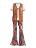 Costume Rétro Disco des Années 1970 Déguisements Halloween hommes glands pantalon imprimé floral haut gilet 3 pièce Déguisement Années 80