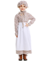Costume Rétro Enfant Cosplay Déguisement Vintage Carnaval Halloween en Coton Chapeau Robe Tablier