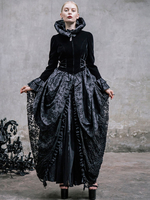 Costume rétro noir gothique manches longues volants robe Vintage Halloween