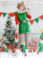 Costume Sapin De Noël Femmes Robes Vertes Chapeau Ensemble 4 Pièces Déguisements