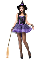 Costume Sorcière Cosplay Couleur Violet Satin Déguisements Halloween