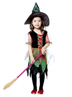 Costume Sorcière Halloween Petites Filles Robes Vertes Et Chapeau Enfants