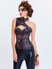 Costume Steampunk Corset Vintage encolure asymétrique brun métallique taille formateur des femmes Déguisements Halloween