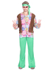 Costume vert Hippies imprimé floral manches longues haut en fibre Costumes rétro pour homme Ensemble vintage
