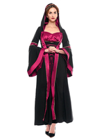 Costume victorien médiéval Déguisements Halloween femmes robes à capuche à manches longues