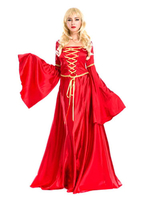 Costume Vintage rouge Renaissance robe Tissu de satin de cérémonie Halloween