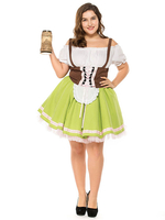 Costumes Bière Fille Herbe Vert Multicolore À Volants Robe Oktoberfest Costumes Déguisements Halloween