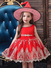 Costumes Cadeau Noël Enfants En Dentelle Rouge de Sorcière Robe Princesse Fille Avec Chapeau Déguisement Halloween Baptême