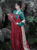 Costumes chinois pour femmes robe brodée rouge plissée de la dynastie Tang Déguisements Halloween