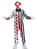 Costumes dDéguisements Halloween Clown Blanc Gants de Combinaison Costumes de Vacances Rayures Polka