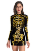 Costumes dDéguisements Halloween Noir Or Adult \ s 3D Imprimer Scary Mini robe effrayante Polyester Déguisements Halloween Bodycon Costumes de Fêtes