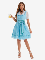 Costumes dHalloween Bleu ciel clair Robe rétro à imprimé floral pour adultes Ceinture en polyester Costumes de vacances pour les fêtes