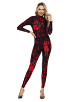 Costumes dHalloween Combinaison Stretch Rouge Noir Costumes de Vacances Justaucorps Polyester