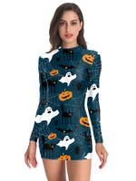 Costumes dHalloween Femme Robe Stretch Bleu Marine Foncé Costumes de Vacances Moulante Polyester
