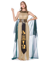 Costumes dHalloween égyptiens Rayures adultes kaki Armwear plissé exotique Robe de vacances en polyester