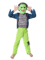 Costumes dHalloween pour enfants Green Monster Polyester Pants Mask Top Costume de vacances Ensemble de 3 pièces