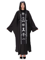 Costumes dHalloween pour femmes Chapeau de ceinture à couches rétro noir Robe dillustration en polyester Costumes de vacances